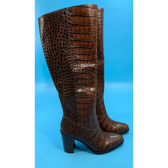Vince Camuto Tall Shaft Leather Boots Pearlanie Glaze Croco in Rich Cocoa NWT 9 - Picture 4 of 8